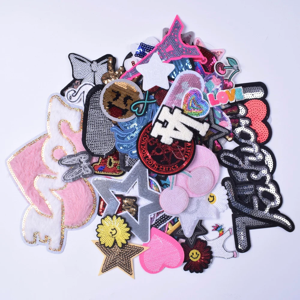 30 Pcs/Lot Sequin Patches Iron on for Jacket Jeans Backpack Stickers Girl Sewing Supplies Cloth Decoration Style Random