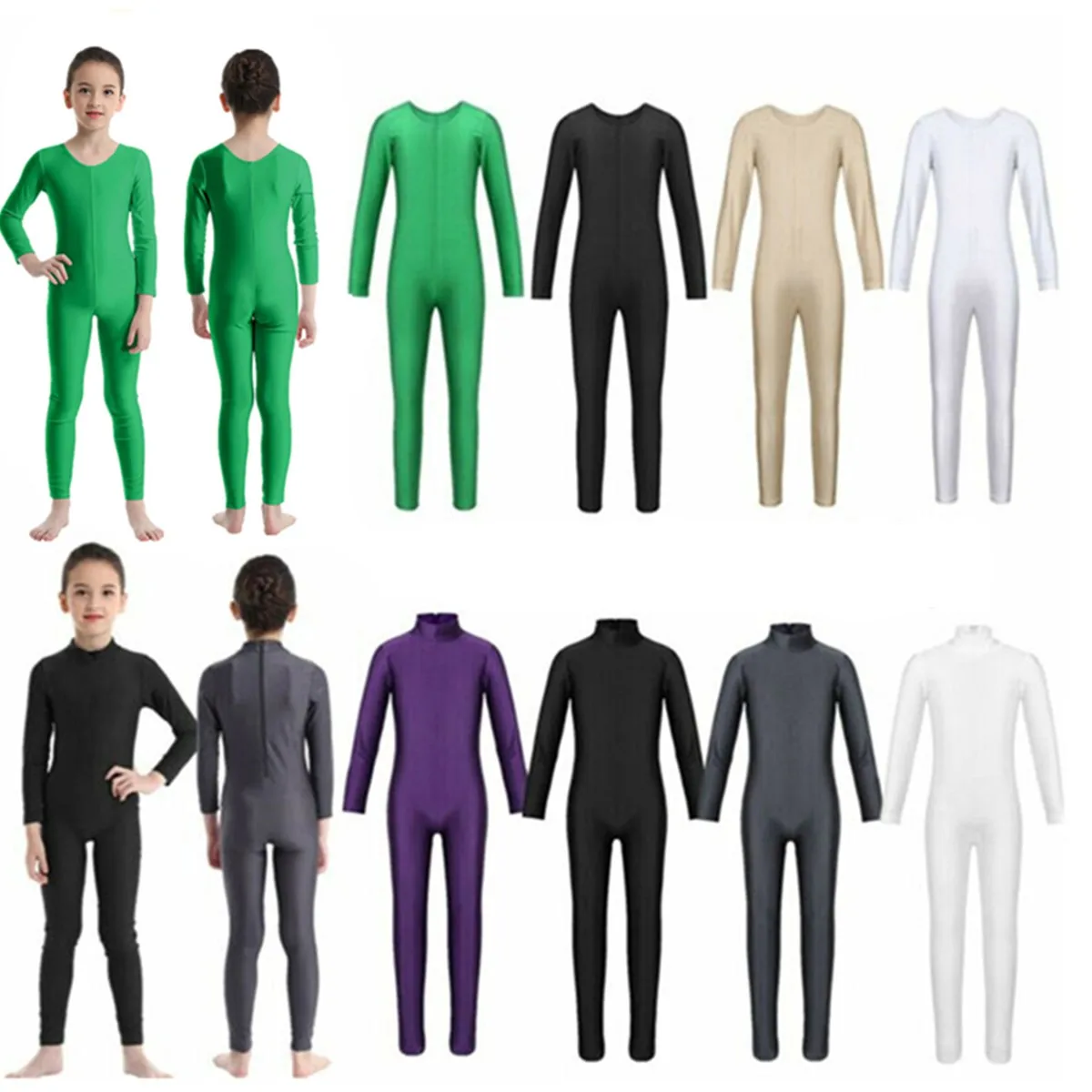 Girls Gymnastics Leotard Ballerina Costume Long Sleeve Full Body Unitard Jumpsuit Teen Ballet Leotard Dancer Costume Swimwear