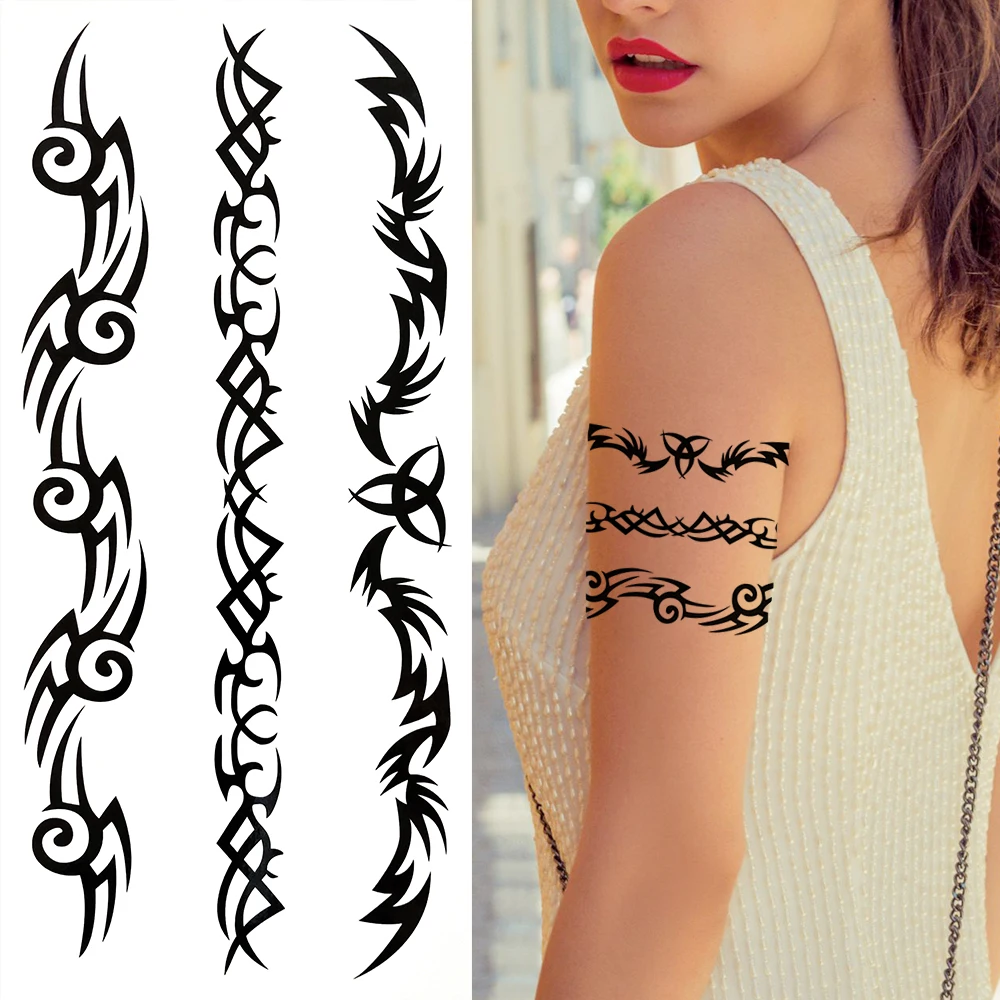 Indian Tribal Thorn Temporary Tattoos For Women Kids Tribal Totem Fake Face Tattoo Realistic Feather Infinity DIY Small Tatoos