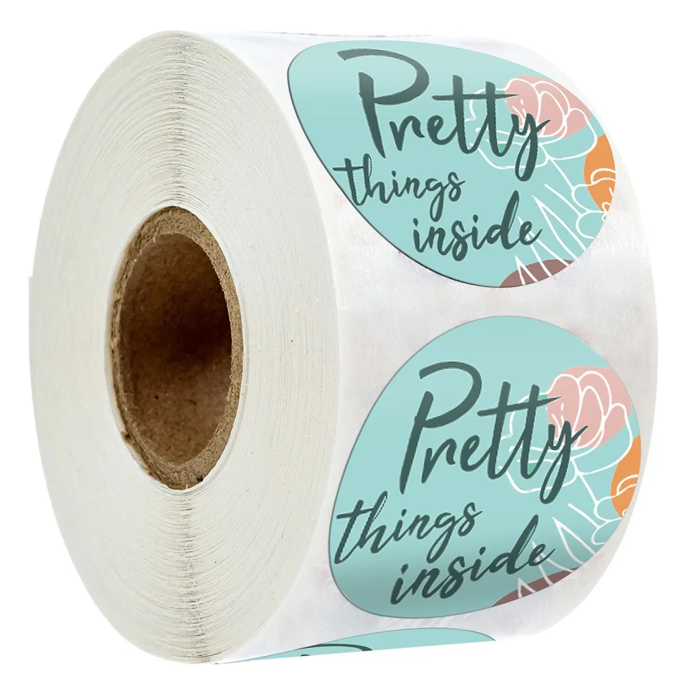 Round "Pretty Gift" Self-Adhesive Sticker Sealing Label Roll Packaging Decoration Handmade Stationery 50-500pcs