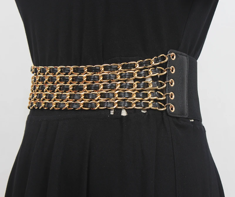 Women's Runway Fashion Elastic Pearl Chain Cummerbunds Female Dress Corsets Waistband Belts Decoration Wide Belt R2635