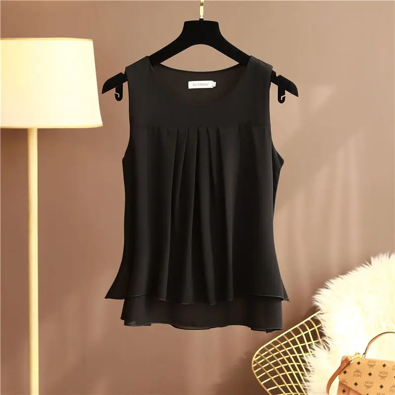 2022 Summer obesity All-Matching Chiffon Blouse Plus Size 6XL Women Sleeveless Beautiful Self-cultivati Shirt blouse Show thin