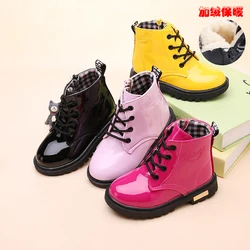 Size 13.5-22cm 2019 Autumn Winter Children Shoes PU Leather Waterproof leather Boots Kids Snow Boots Girls Boys Fashion Sneakers