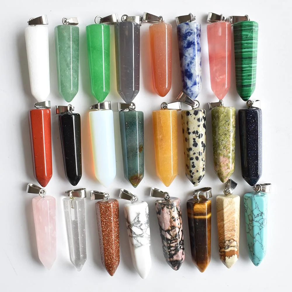 Wholesale 24pcs/lot 2020 fashion Hot Sale Assorted Natural Stone Pendants Point Charms hexagonal pillar pendant Free shipping