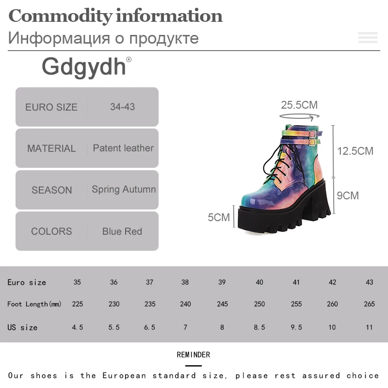 Gdgydh Fashion Colorful Ladies Motorcycle Women Ankle Boots Platform Chunky Heels Cool Street Footwear Gothibabe Halloween 90s