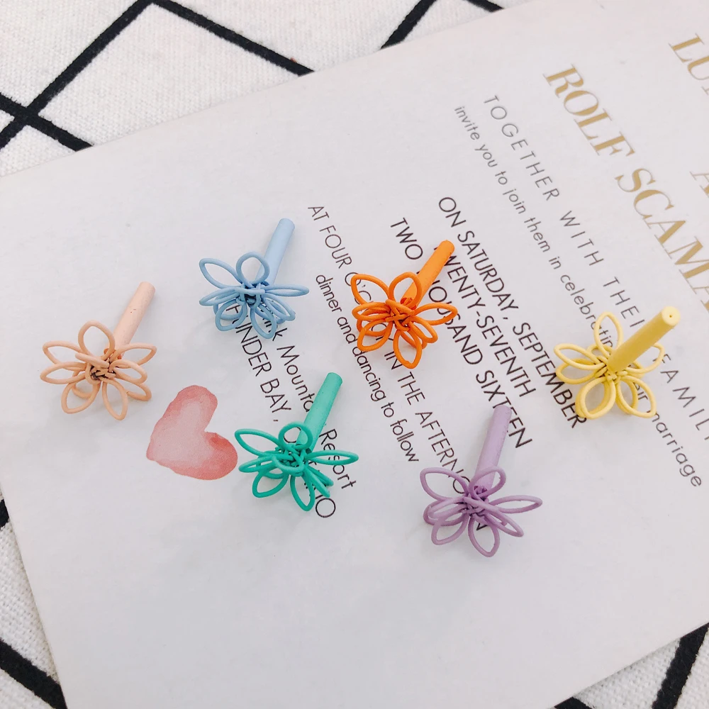 DIY personality alloy paint hollow double-layer color three-dimensional small flower earrings accessories material 4pcs