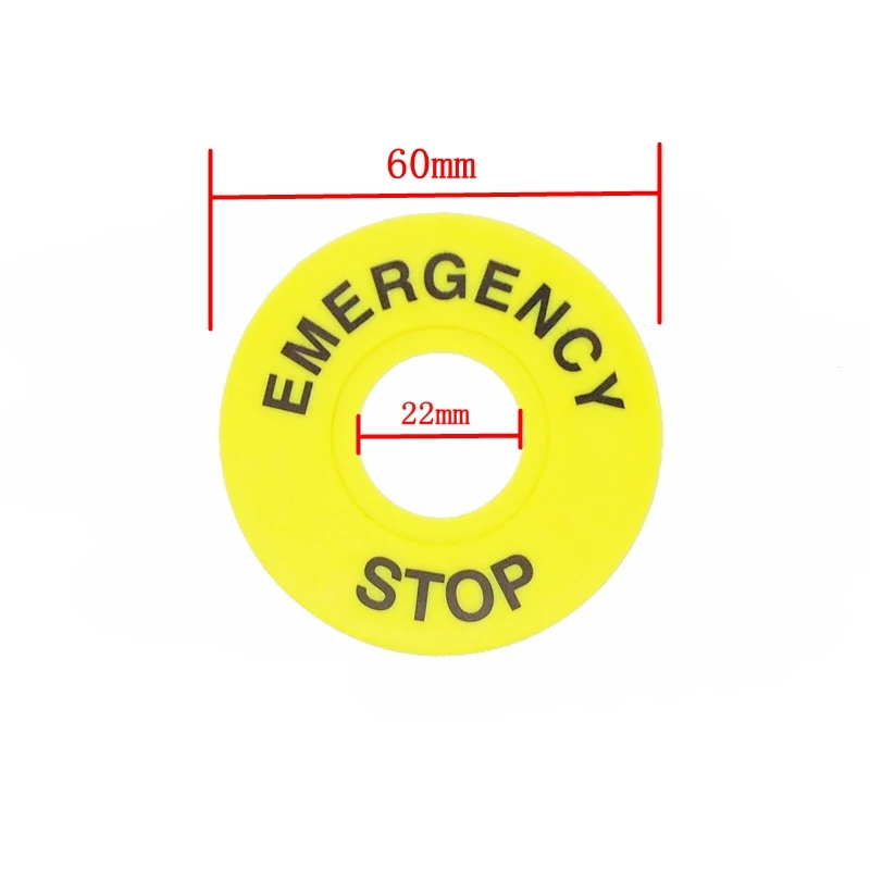 Yellow Emergency Stop PushButton Switch Accessory Warning Legend Label Mark Round Ring Plate 90mm 60mm 40mm