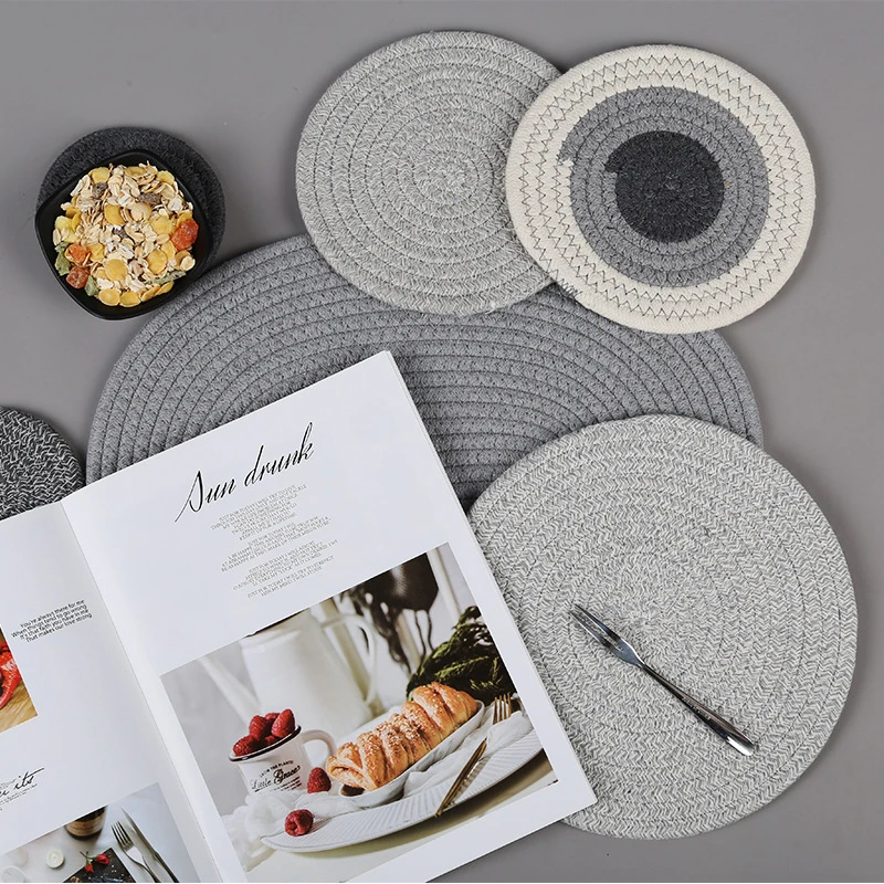 Weave Placemat Pads 11/18/24/30/40cm Round Table Mats Dining Napkin Non-Slip Heat Resistant Coaster Cushion Kitchen Party Decor