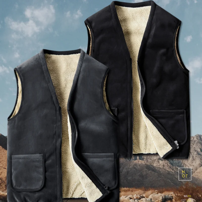 

Men Winter Vest Fake Lamb Cashmere Thick Veste Homme Men Warm Sleeveless Jacket Artificial Wool Vest Man Coat Clothes MY549