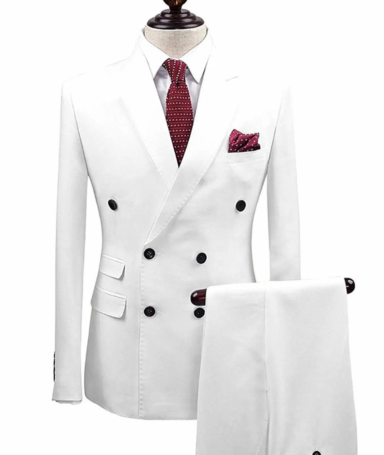 

White 2 pieces Men Suits Double Breasted Groom Terno Masculino Pink Slim Fit Men Wedding Suits Blazer Tuxedo (Jacket+Pants)