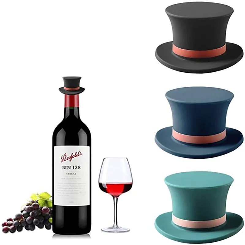 Creative Hat Shape Silicone Wine Bottle Stoppers Leak Wine Bottle Cap Fresh Keeping Sealers Beer Champagne Closures For Bar Tool