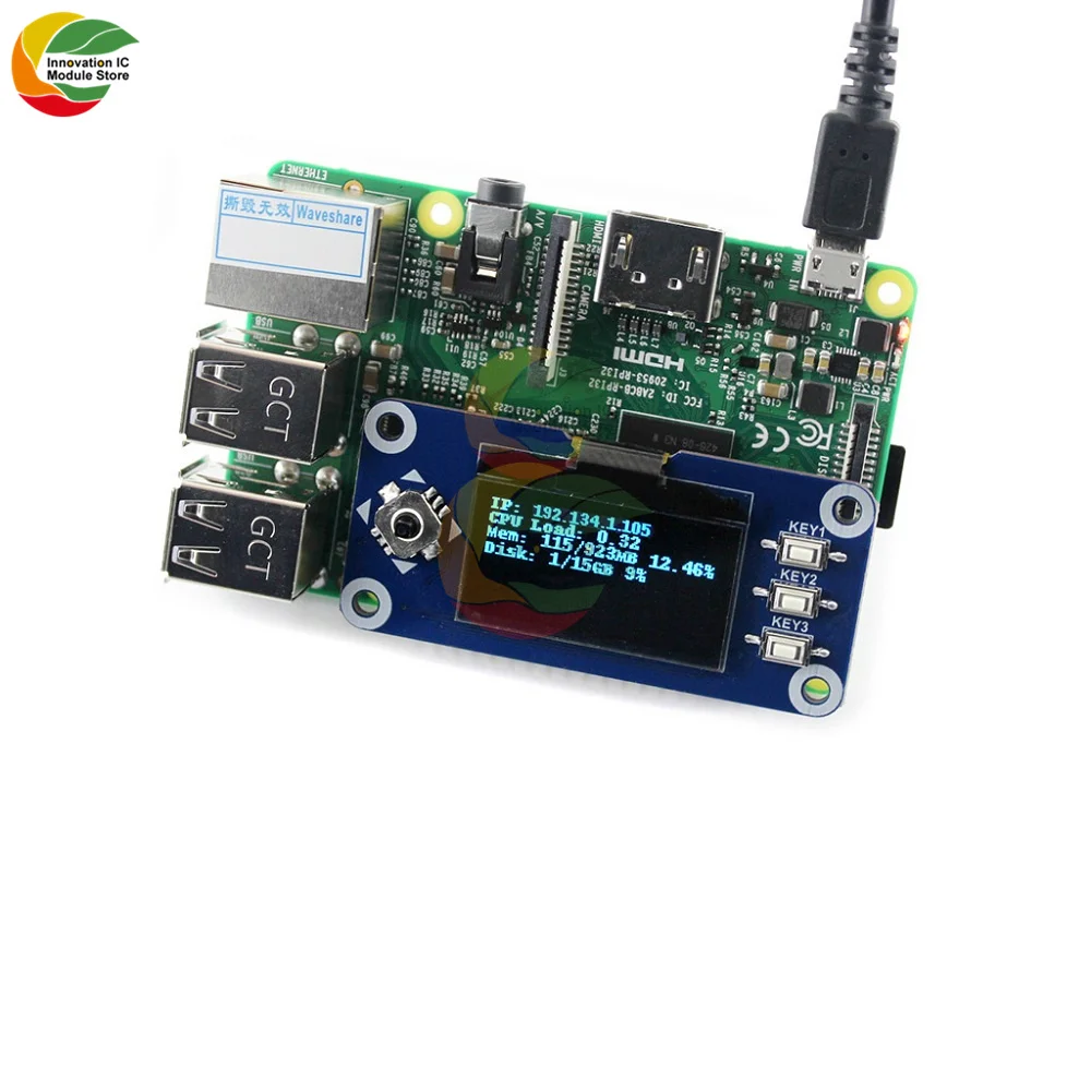 Display OLED da 1,3 pollici HAT SH1106 Scheda di espansione LCD 128x64 4-Wire/3-Wire/I2C interfaccia adatta per Raspberry Pi 2B/3B/Zero/W