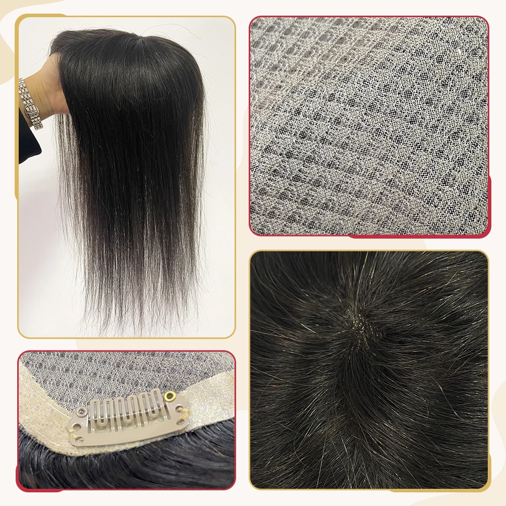 Moresoo Human Hair Toppers Clip in Machine Remy Brazilian Hair 150% Density Hand Made Mono Base Hair Piece for Women Straight