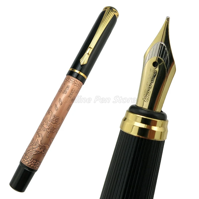 

Baoer 507 Metal Ancient Red Bronze Eight Running Horses Fountain Pen Broad Nib 0.7mm Office School Writing Gift Pen Accessory