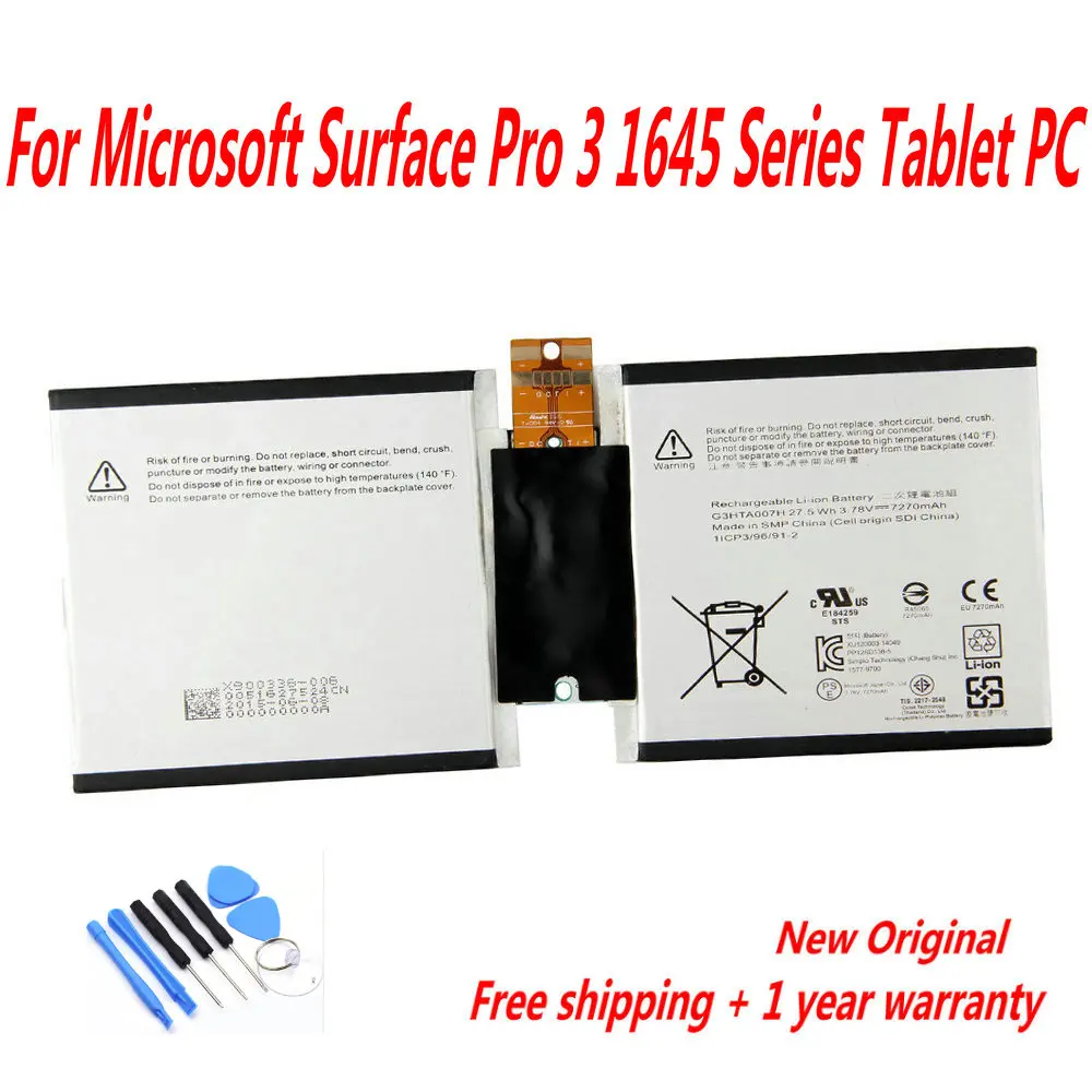 

NEW G3HTA003H G3HTA004H G3HTA007H Laptop Battery For Microsoft Surface Pro 3 1645 Series Tablet PC 3.78V 27.5WH 7270mAh