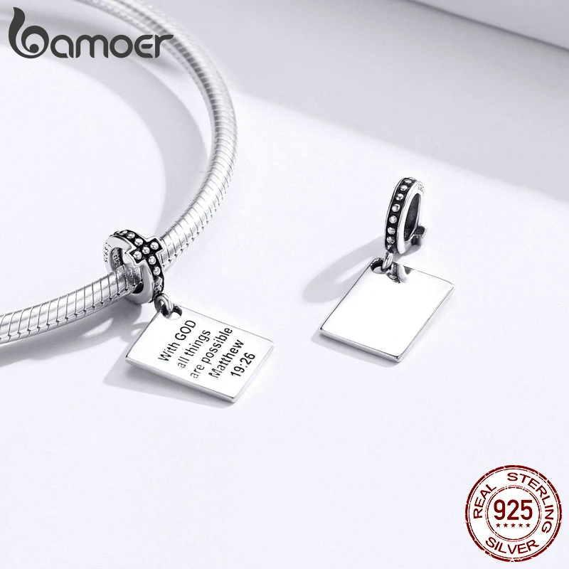 bamoer Silver 925 Bible Matthew Pendant Charm fit Original Brand Snake Bracelet Or Necklace Religious DIY Jewelry Making SCC1424