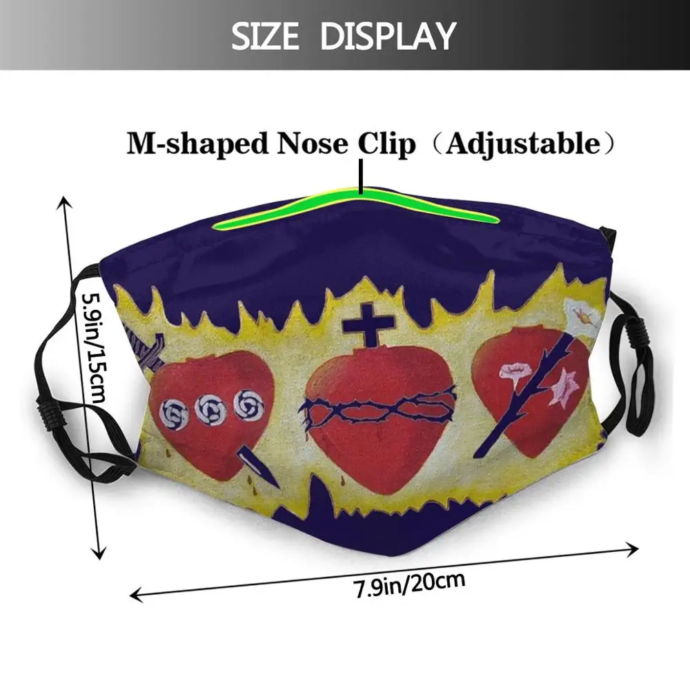 The Three Hearts Funny Print Reusable Pm2.5 Filter Face Mask Sacred Heart Of Jesus Immaculate Heart Of Mary Heart Of Joseph