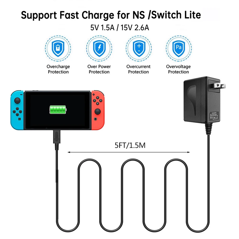 Caricabatterie originale per caricabatterie Nintendo Switch caricabatterie rapido da viaggio adattatore di alimentazione da parete modalità TV caricabatterie 5ft 1.5m PD per NS Lite
