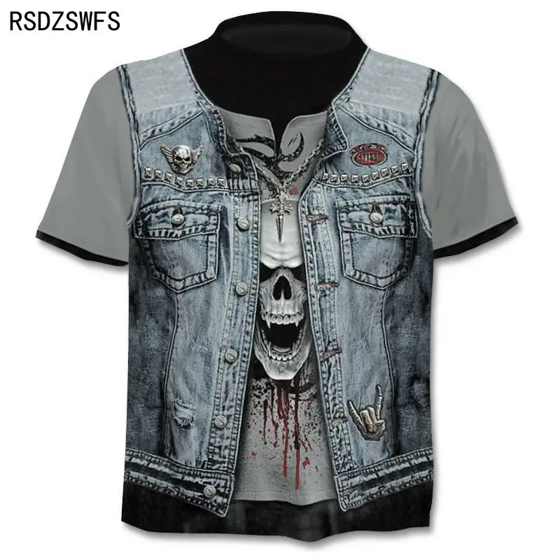 Fashion Skull Skeleton 3D Print Men T-Shirt Summer Punk Rock O-Neck Hip Hop Short Sleeve Plus-Size Men Clothing Unisex Tops Tees