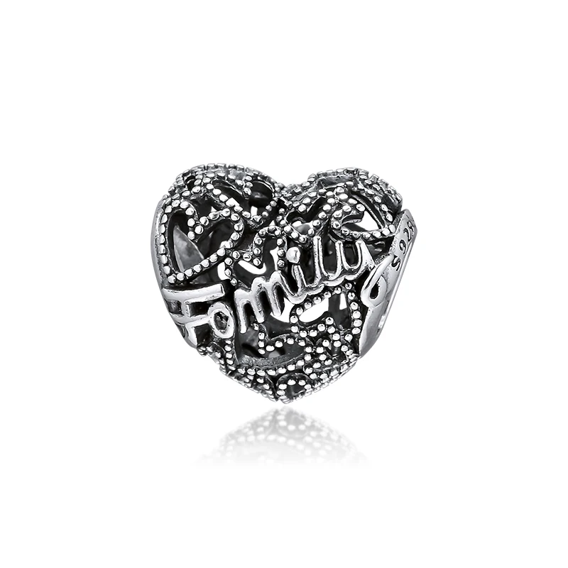 

Family Heart Charm Beads for Jewelry Making Fashion DIY Silver 925 Jewelry Vintage Beads for Charms Bracelets Women Jewelry 2019