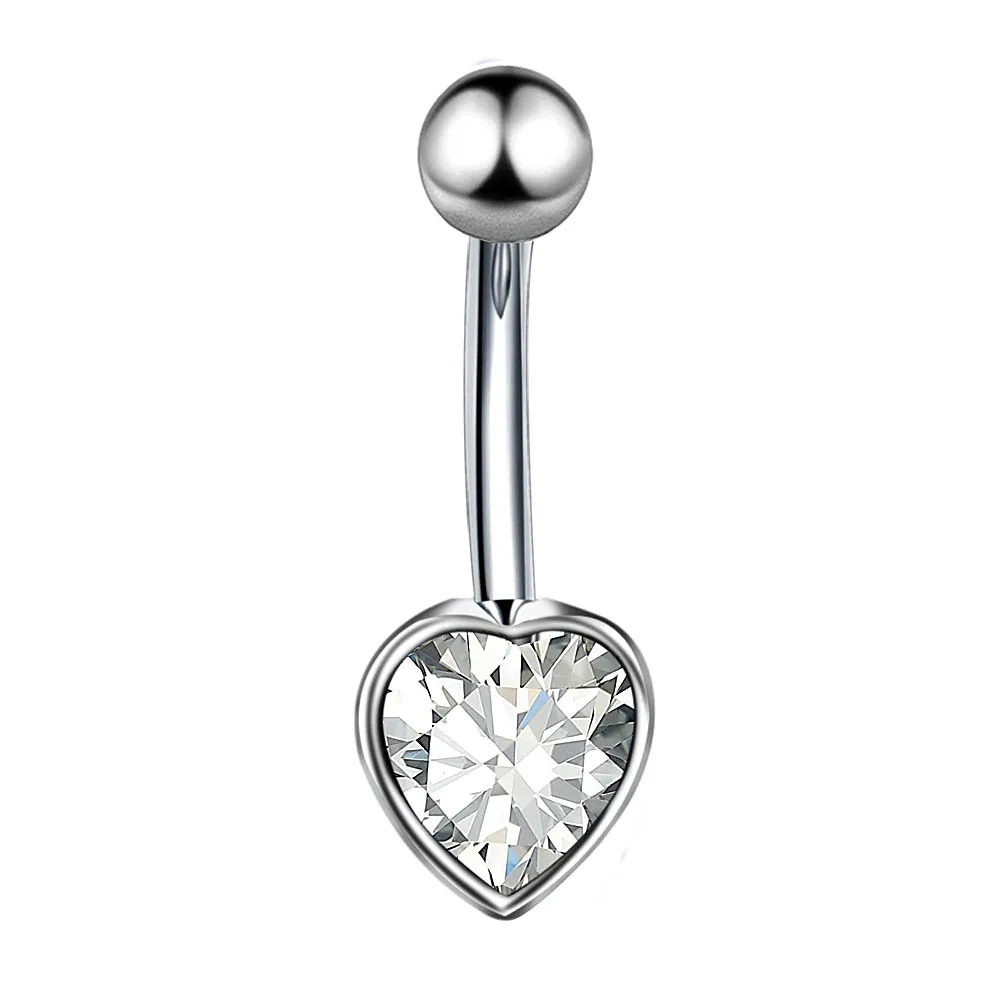 1Pcs Stainless Steel Crystal Belly Button Rings Navel Piercing Ombligo Sexy Heart-shaped Body Piercing Jewelry