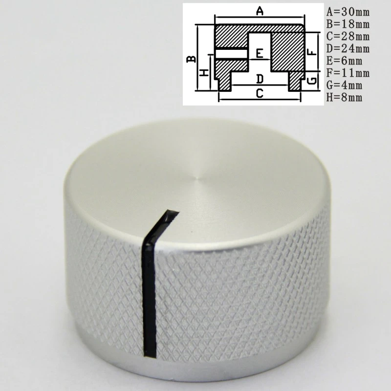 Aluminum Rotary Electronic Control Potentiometer Knob for 6 mm Diameter Shaft Volume Control  Knob 30 x 18mm(Dia x Height)