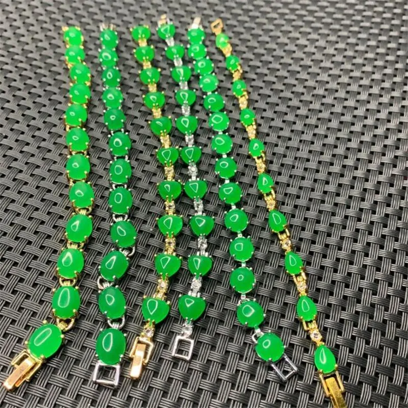 الطبيعية ملايو جادس العقيق حجر مطلي سوار الأخضر جادس قطرة الماء الخرز صنع المجوهرات المرأة هدايا رائعة 7 بوصة