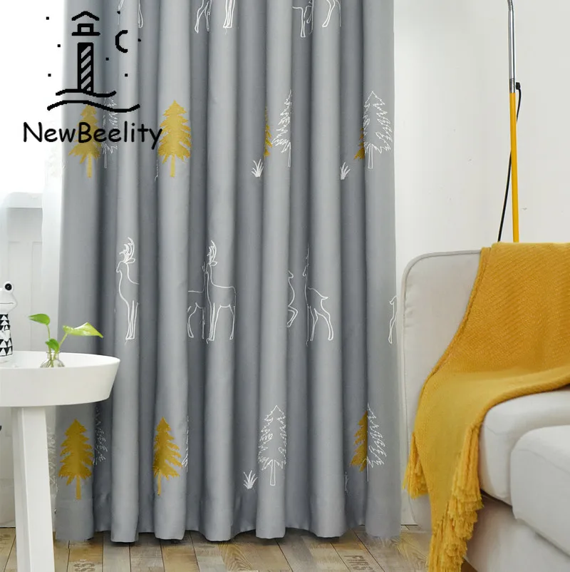 

Gray Navy Curtains for Living Room Dining Bedroom Pastoral Embroidery Shading Curtain Screens Christmas Curtain French Window