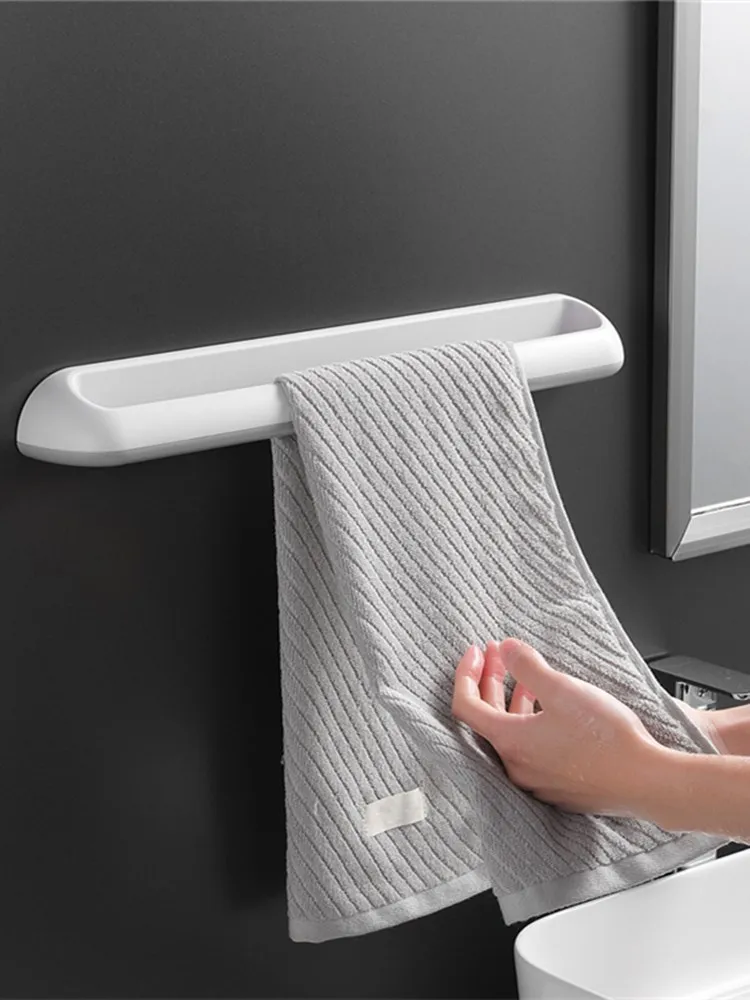 

ABS Self Adhesive Towel Holder Rack Wall Mounted Towel Hanger Bathroom Towel Bar Shelf Roll Holder Hanging Hook Shoes Organizer