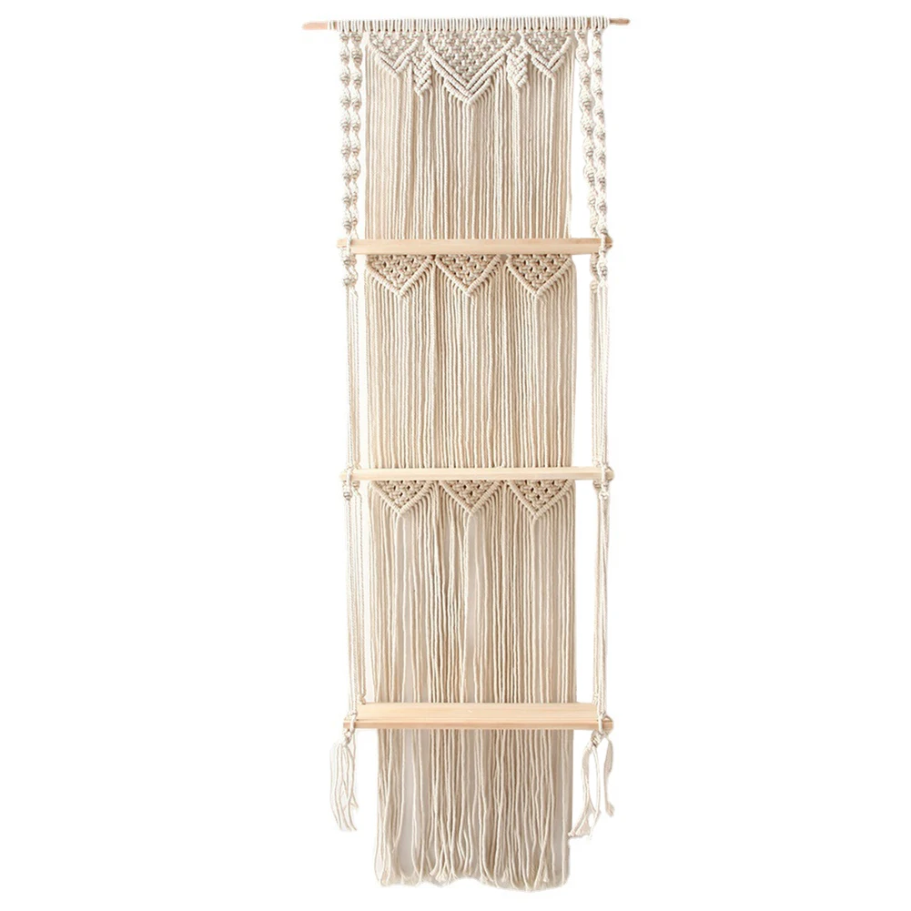 Imagem -06 - Madeira Bohemian Hand-woven Wall Hanging Macramé Tapeçaria Rack Prateleira de Armazenamento Ornamentos Decorativos Casa 1pc de