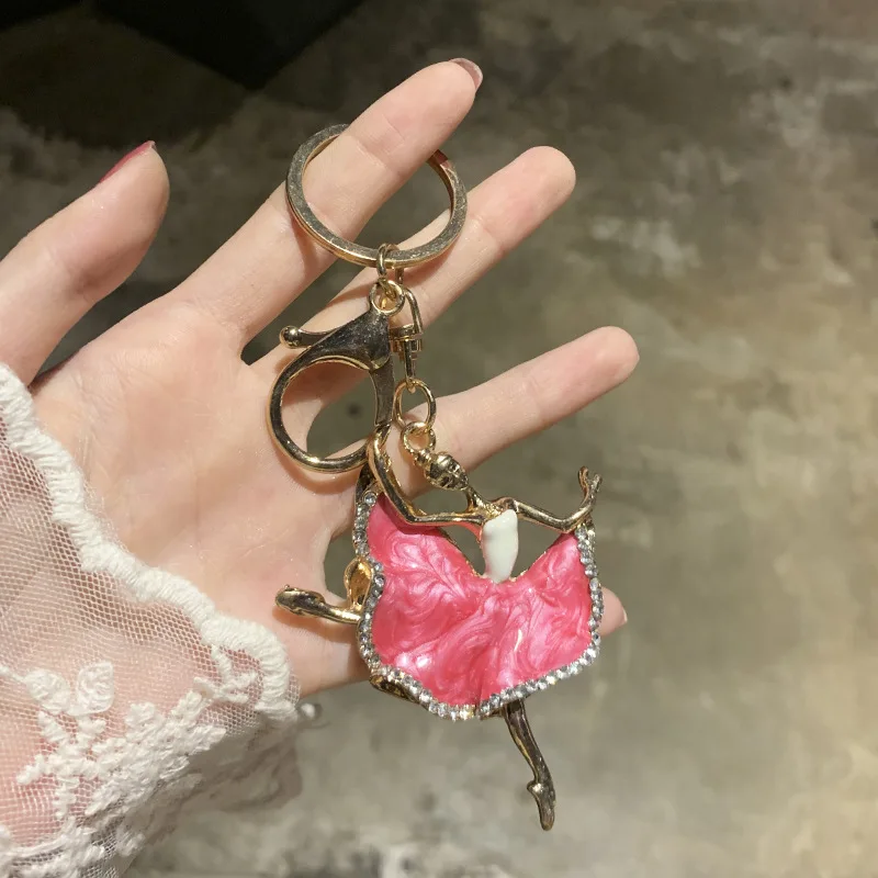 Fashion Dancing Ballet Girl Keychain Ballerina Pendant Women Jewelry Enamel Rhinestone Keyring Bag Car Key Holder Dancer Gift