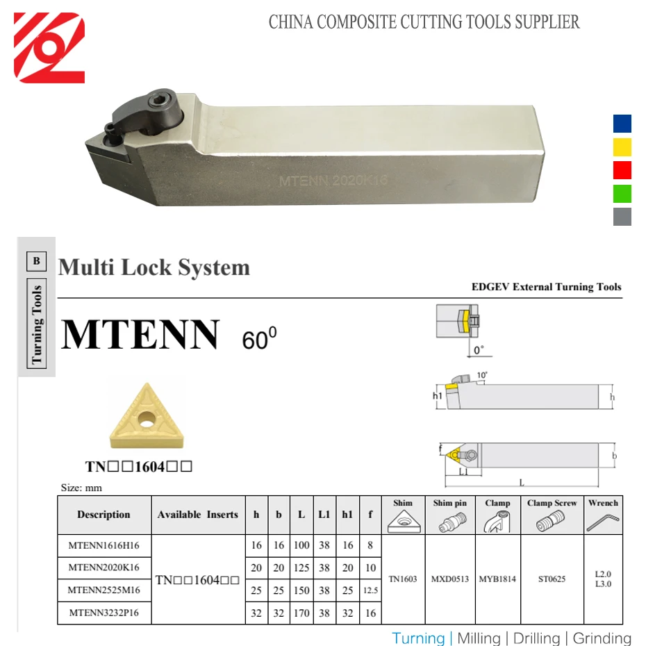 EDGEV 1 шт. MTENN MTENN2020K16 MTENN2525M16 MTENN3232P16 токарный резец с ЧПУ, наружный токарный инструмент, держатель для TNMG160408 TNMG160404