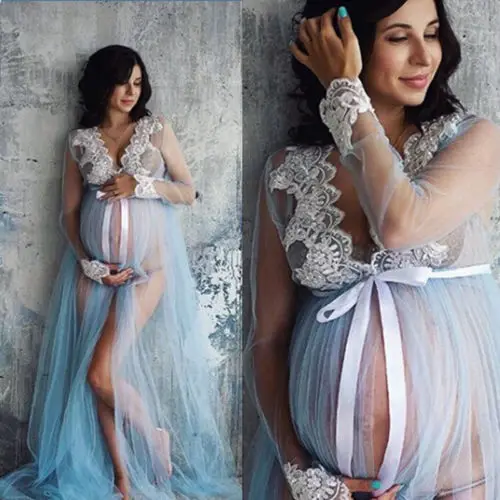 Vestido de mujer embarazada fotografía sesión de fotos manga larga maternidad encaje Maxi vestido vestidos de embarazo ropa