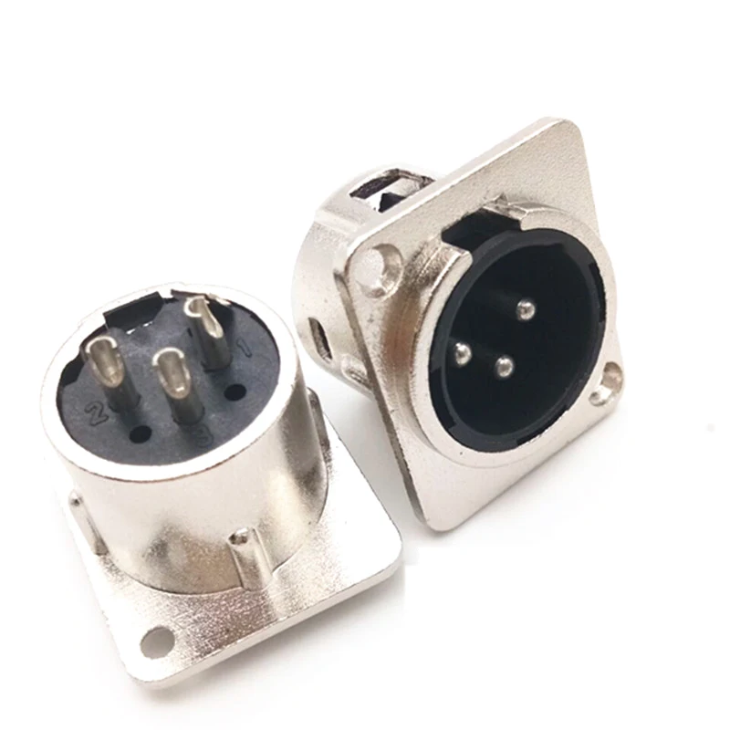 3Pin XRL male  socket module Dynamic function audio signal adapter Double Canon head Ground socket box module