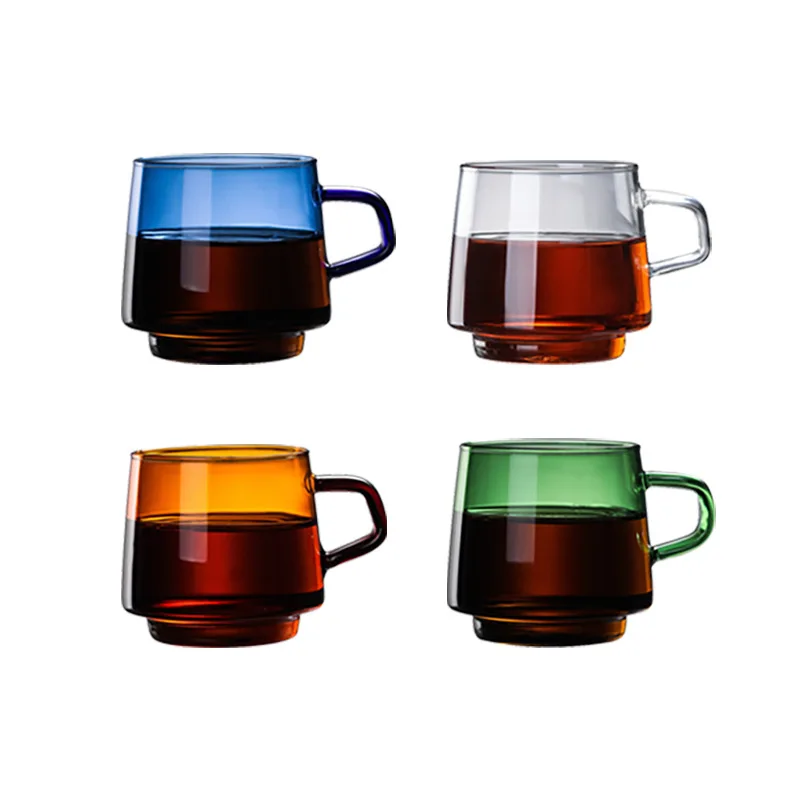 FATUBE High Temperature Resistant and Easy to Clean Amber Coffee Cup Mugs with Handle TRAY Drinkware 300ml Single/Double Layer