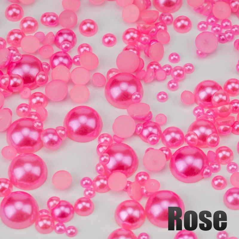 VDD 200g Großhandel, gemischte Größen 3-10mm, mehrfarbige ABS-Imitationsperlen, halbrunde Flachrückperlen für DIY-Handwerk, Nagelkunst-Dekorationen – Detail 9