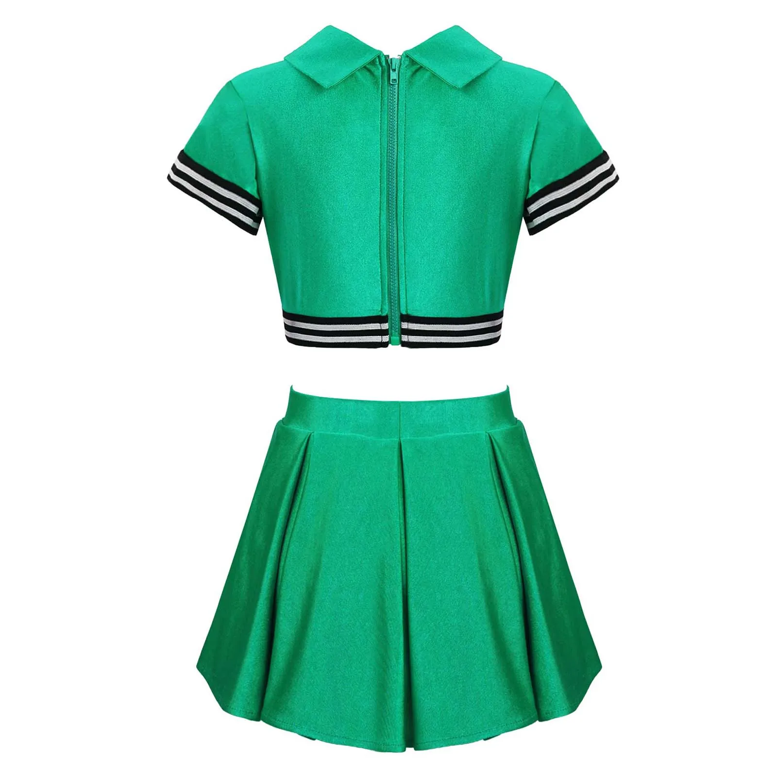 Uniforme de pom-pom girl pour enfants filles, tenue de pom-pom girl, lettre imprimée, fermeture à glissière, haut court au dos avec jupe à ceinture élastique