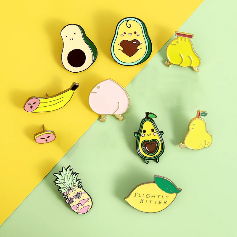 Fruit Enamel Pins Lemon Banana Pin Avocado Pineapple Pear Peach Brooch Lapel Badge Cute Summer Fruit Jewelry Gifts for Children