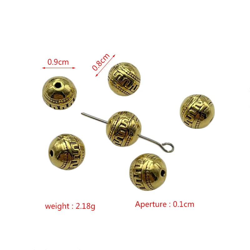 15pcs 9mm Perforation Muddy Round Engraved Metal Jewelry Beads DIY Handmade Bracelet Rosary Accessories Muslim Lslamic Wholesale