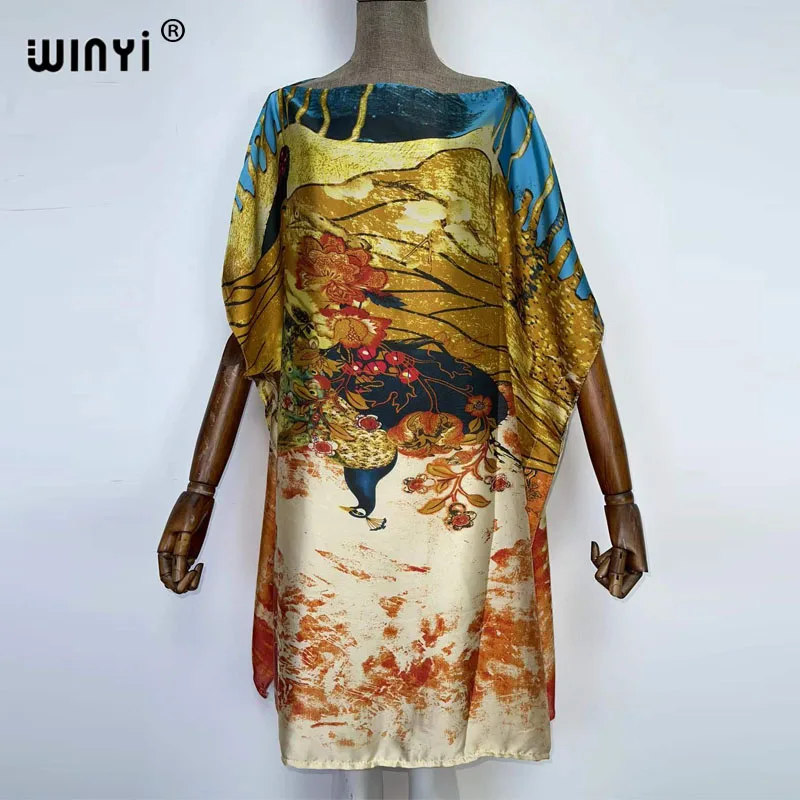 WINYI Printed Dresses For Women 2022 Fashion Batwing Maxi Long Femme summer Party Elegant Dress kaftan