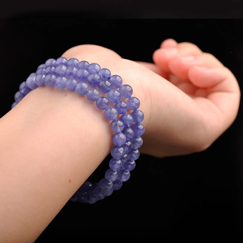 6mm Natural Tanzania Tanzanite Gemstone Clear Beads 3 Laps Bracelet Necklace For Fashion Healing Stone AAAAA