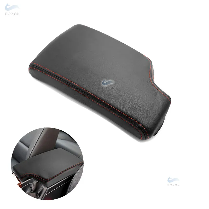 For BMW 3 Series E90 2005 2006 2007 2008-2012 Car Interior Center Control Armrest Box Cover Microfiber Leather Black-red line