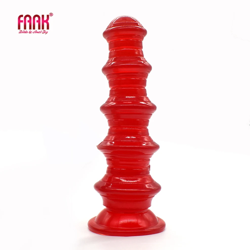 FAAK New Pagoda Butt Plug Ribbed Anal Sex Toys With Suction Cup See Through Wine Red Dildo Anus Expension Erotic Products