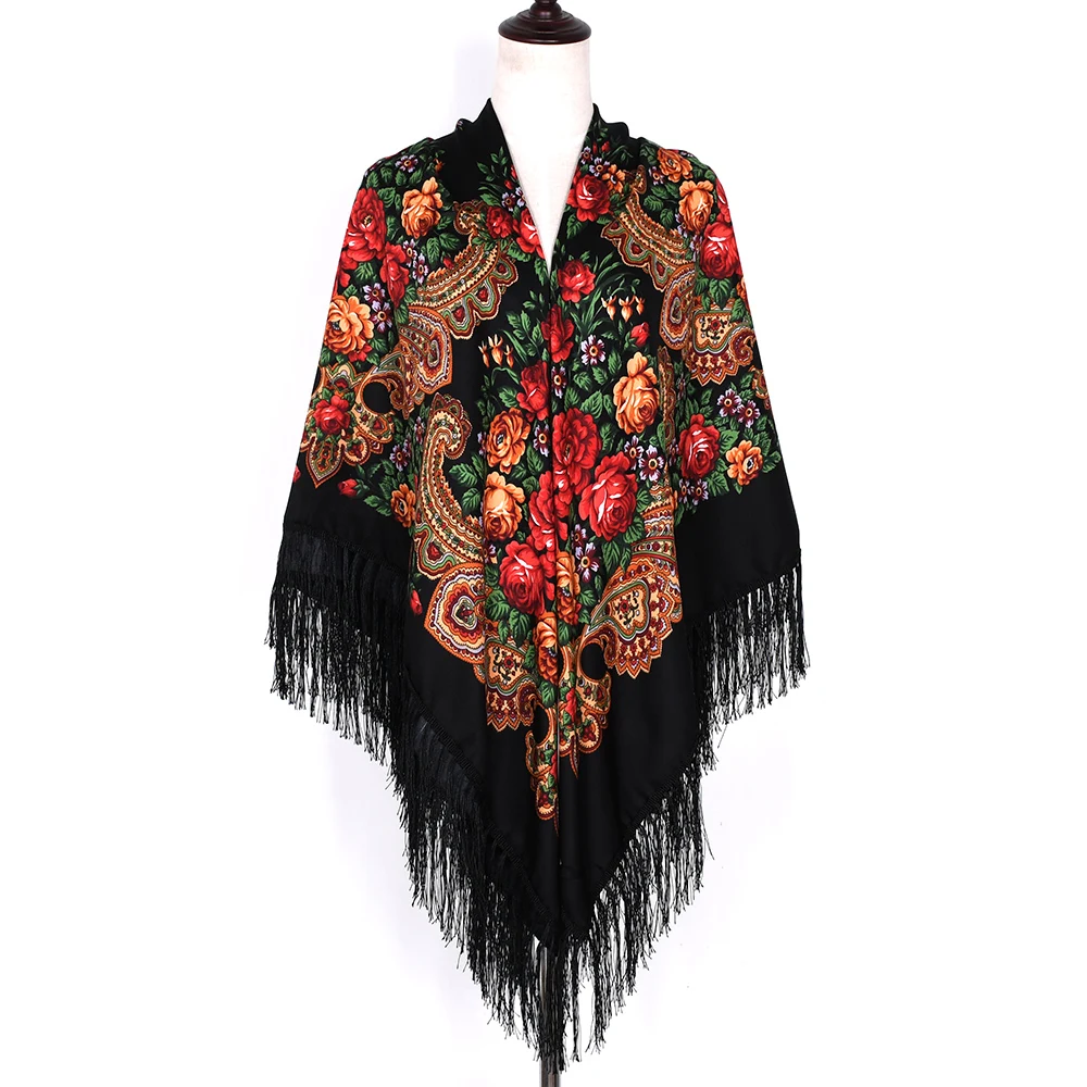 Envoltório de cabeça estampado floral russo para mulheres, xales árabes, algodão folclórico luxuoso, bandana nacional, bolinhas, 160cm