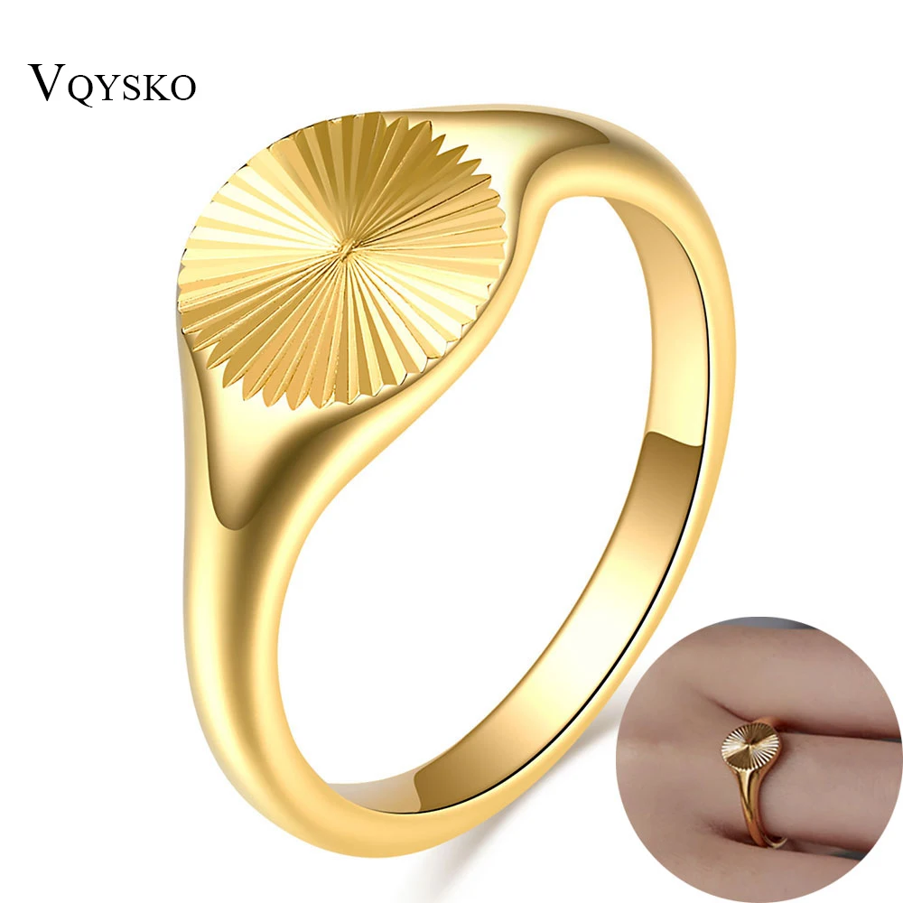 INS Stackable Sunshine Croissant Ring Femme Fashion Jewelry Gift 18K Gold Color Signet Chunky Dome Finger Ring For Women Girls