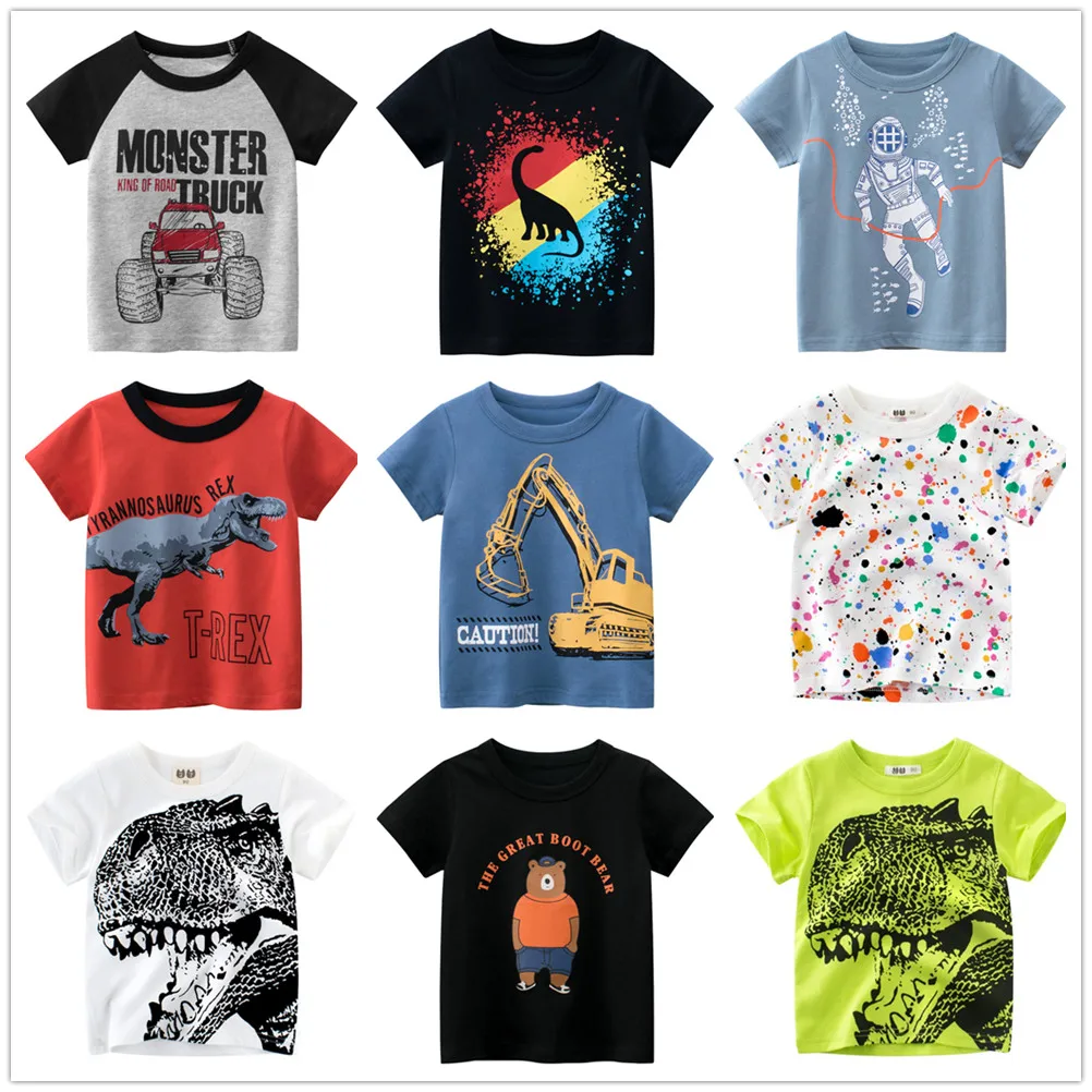 1 2 3 4 5 6 7 8 9 Years Baby Boys T-Shirts Clothes 100% Cotton Short Sleeve Dinosaurs Monster Cartoon Kids Under Shirt Clothing