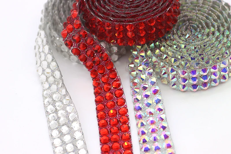 1 Yard Sewing Trim Crystal Red Strass Hot Fix Rhinestone Tape Applicator Ribbon With Rhinestones Iron On Appliques For Dresses