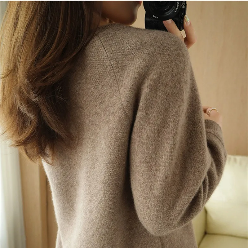 New Autumn Winter Cashmere Sweater Women round neck Pullover Loose Sweater Large Size Knitted 100%Wool O-Neck sweater For Female