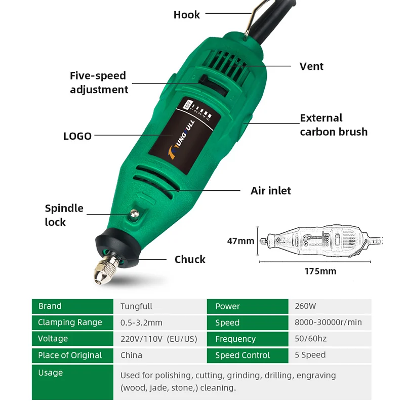 Dremel Mini Drill Corded Diy Electric Engraving Pen Drilling Tools 260W Engraver Electric Wood Carving Engraving