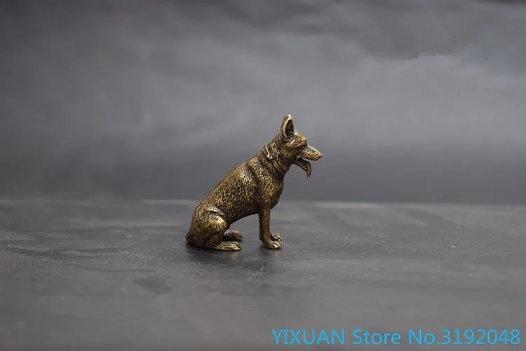 Pure copper solid ornament small bronze ware small wolf dog earth dog bronze carving tea pet fortune keeping dog